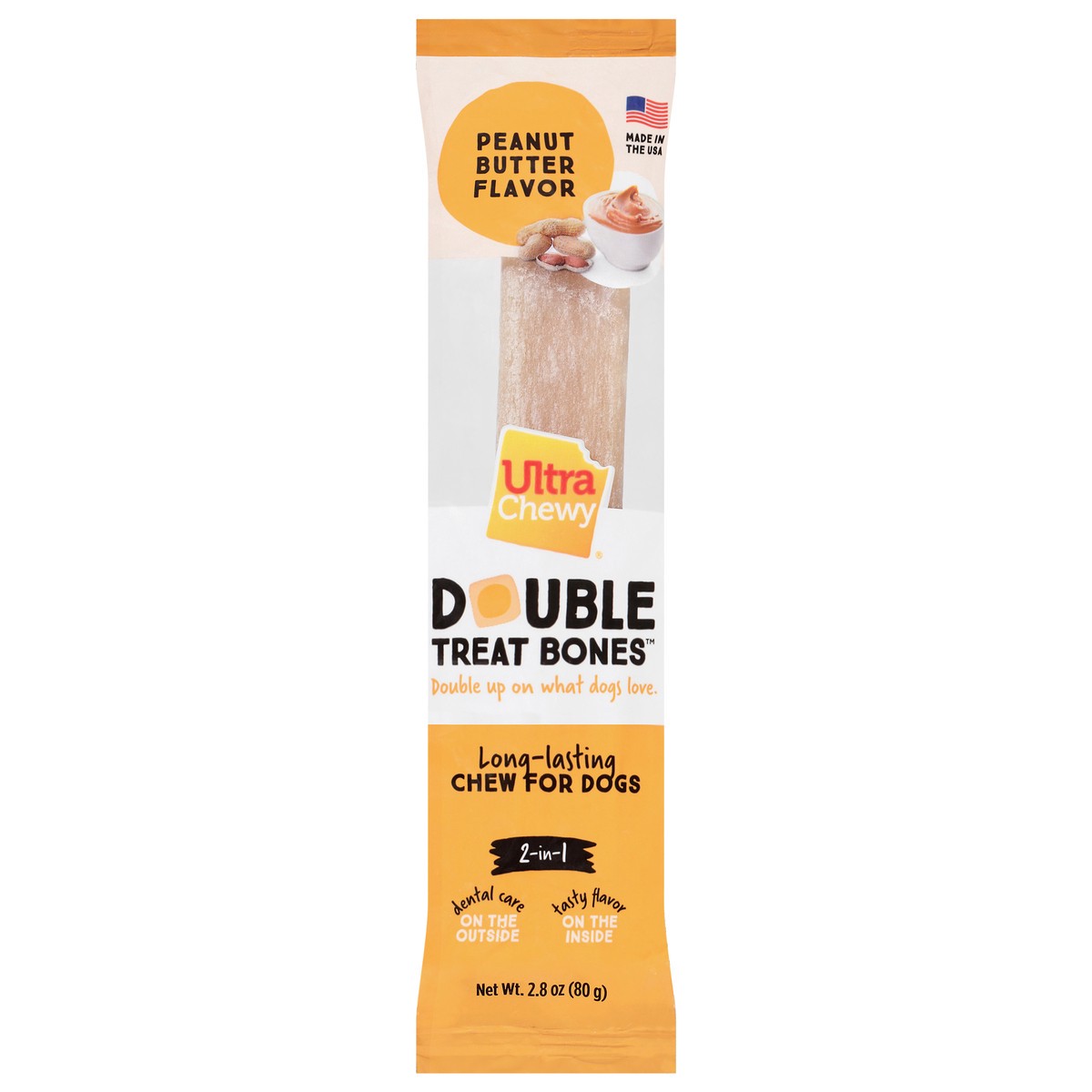 slide 1 of 9, Ultra Chewy Double 2-in-1 Peanut Butter Flavor Treat Bones 2.8 oz, 2.8 oz