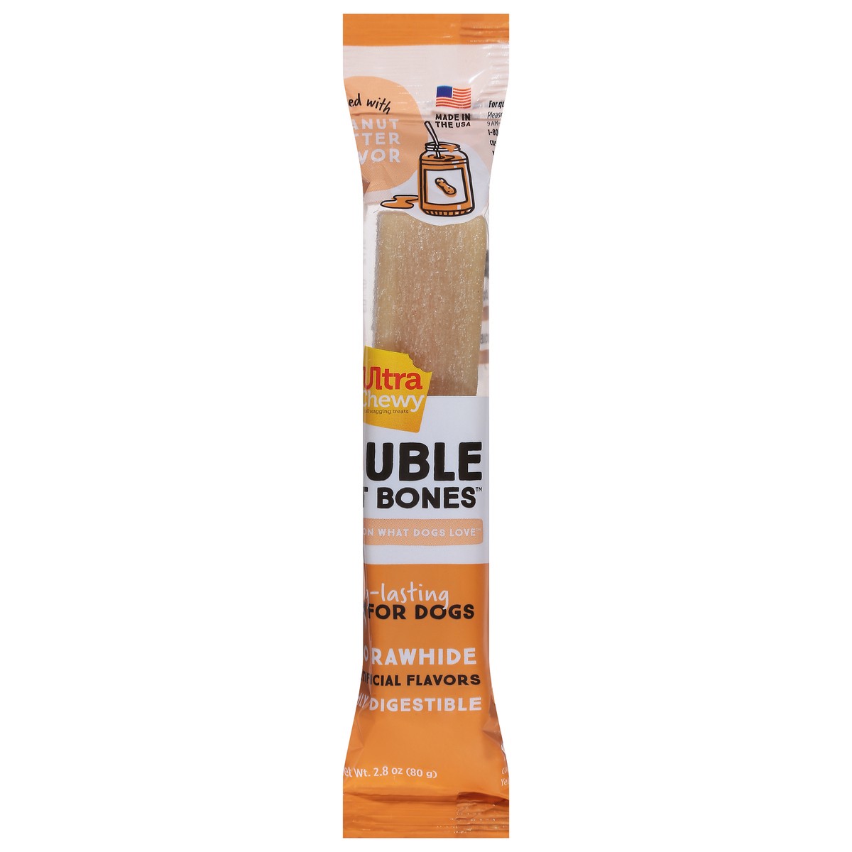 slide 1 of 9, Ultra Chewy Double Peanut Butter Flavor Treat Bones 2.8 oz, 2.8 oz