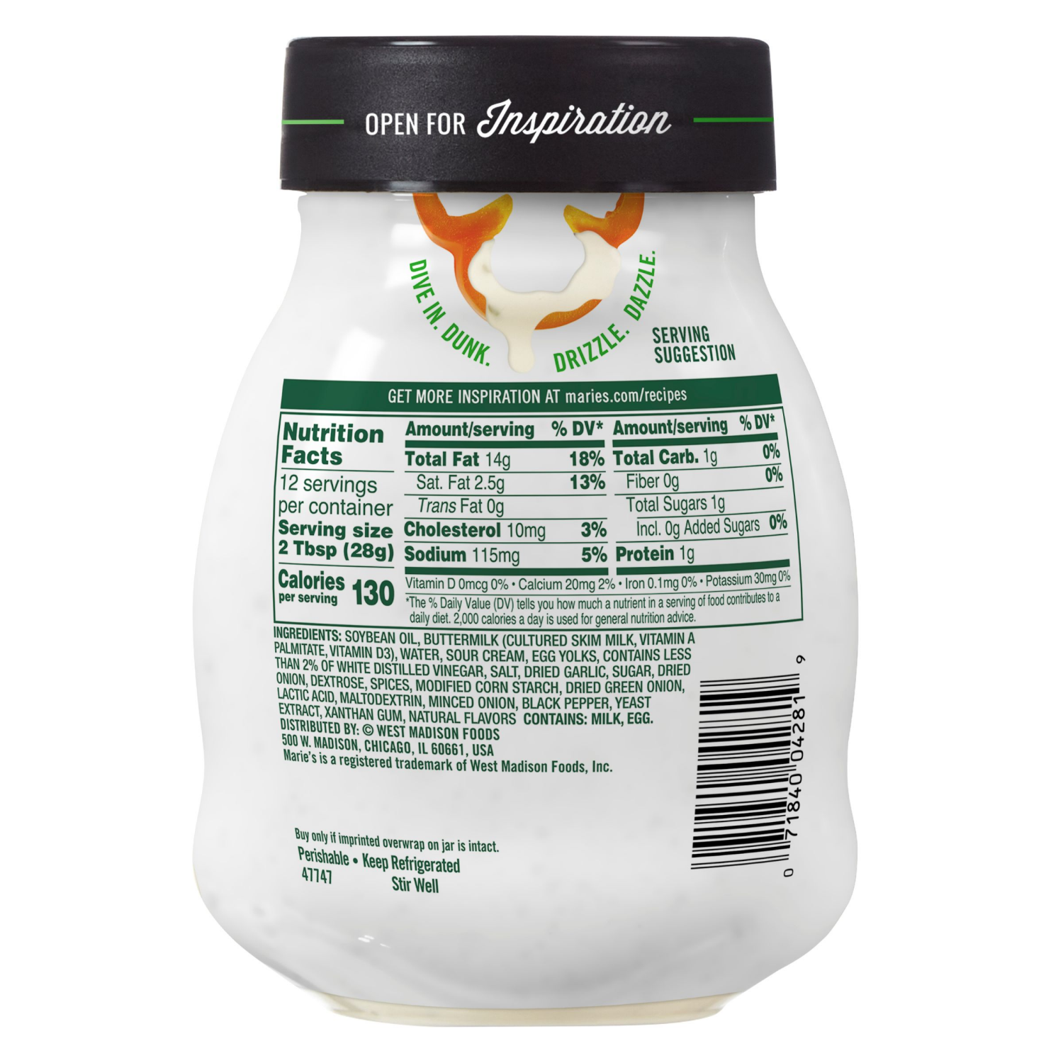 slide 2 of 3, Marie's Creamy Ranch Dressing 12 fl oz Plastic Jar, 12 fl oz