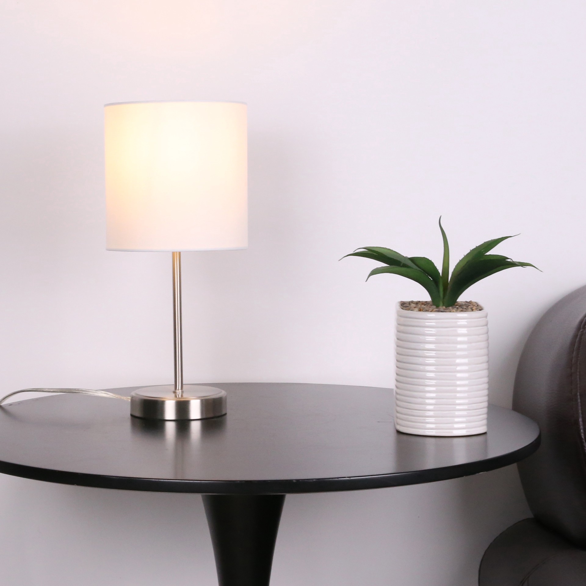 slide 3 of 4, 15" Silver Metal Table Lamp With White Fabric Shade By Ashland, 7 in x 7 in x 15 in