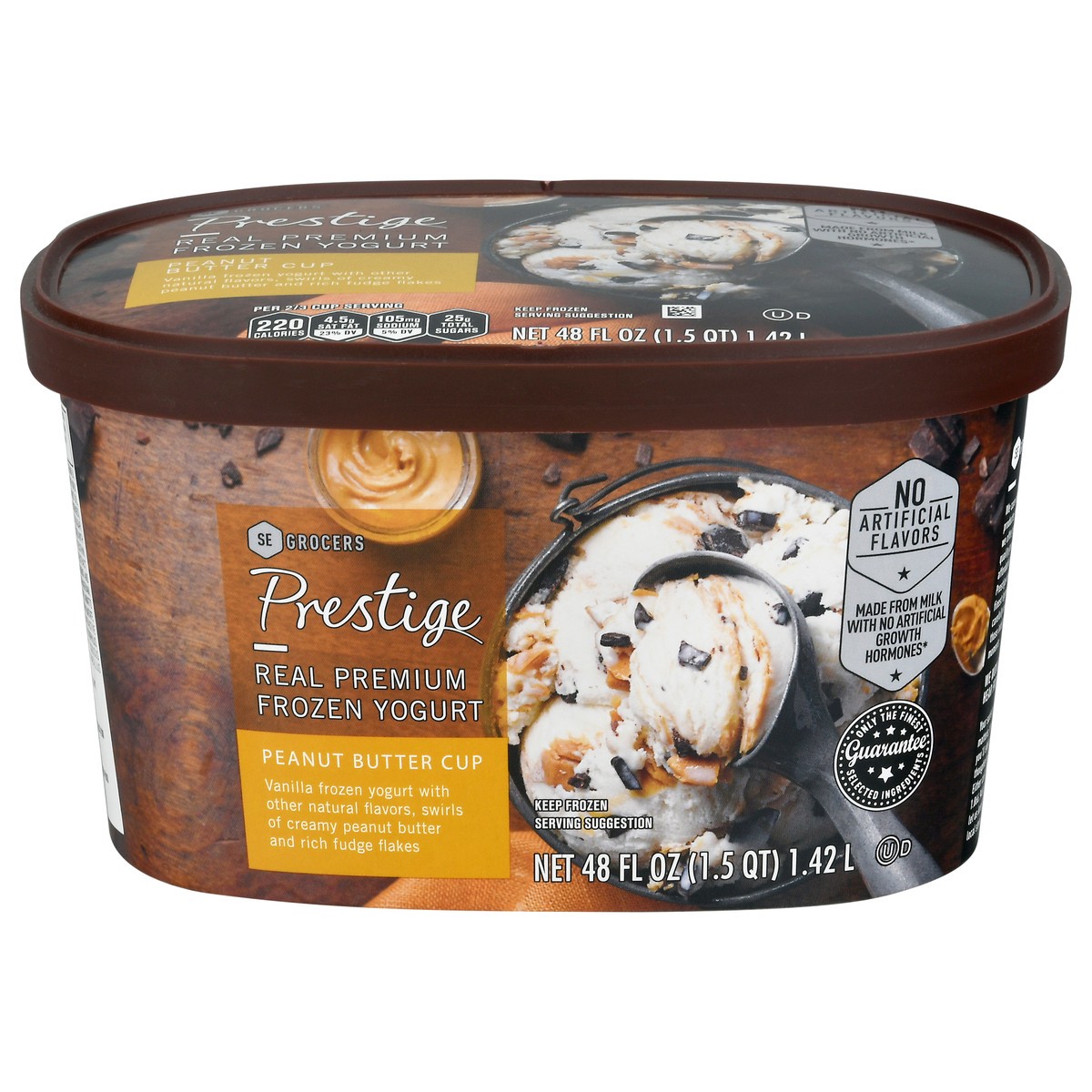 slide 1 of 9, Prestige Real Premium Frozen Yogurt Peanut Butter Cup, 48 oz