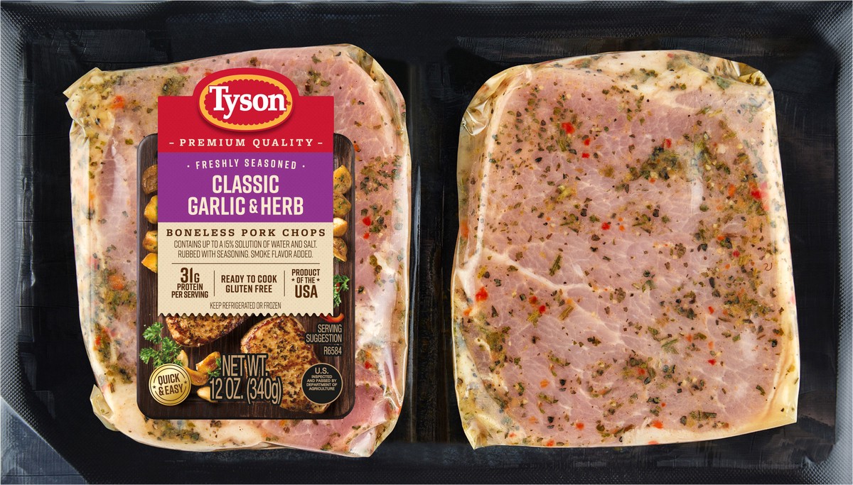 slide 7 of 8, Tyson Pork Chops, Classic Garlic & Herb, 12 oz