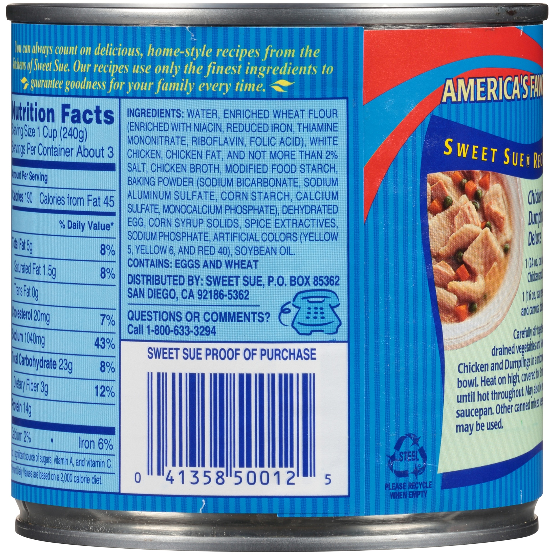 Sweet Sue Chicken & Dumplings 20oz Cans - 6 Pack Of America's Favorite Homestyle Comfort Food