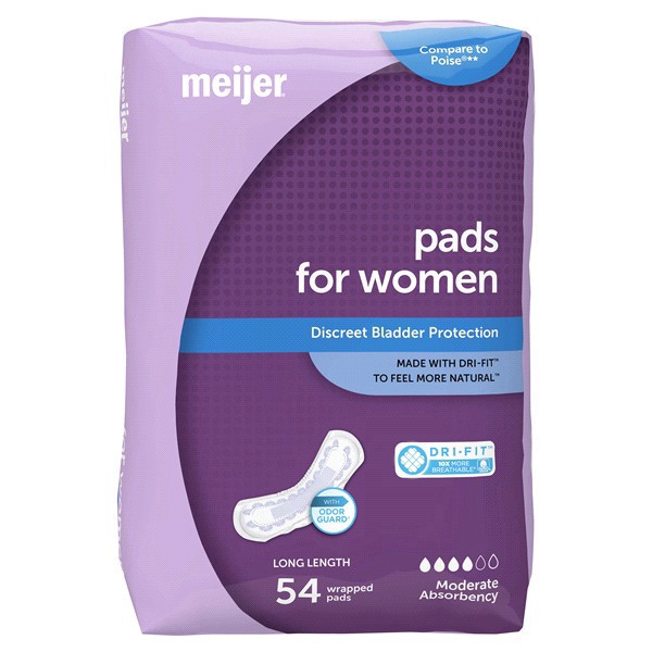 slide 12 of 21, Meijer Bladder Protection Pads, Moderate Absorbency, Long Length, 54 ct