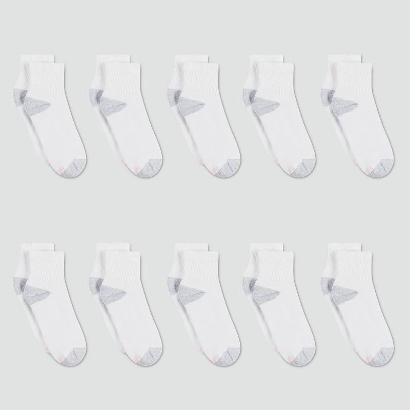 slide 1 of 3, Hanes Women's Cushioned 10pk Ankle Socks - White 5-9, 10 ct