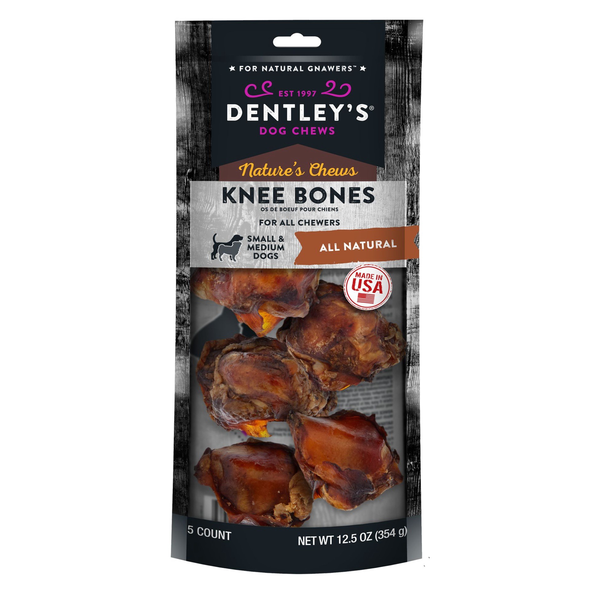 slide 1 of 1, Dentley's Nature's Chews Beef Knee Bone Dog Chew, 5 ct