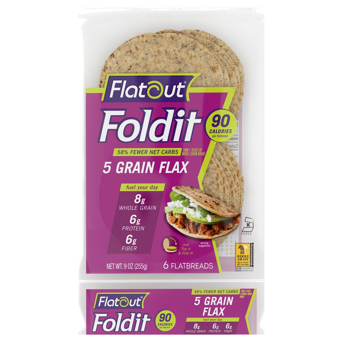 slide 1 of 4, Flatout Foldit 5 Grain Flax Flatbread 6 ct Bag, 6 ct