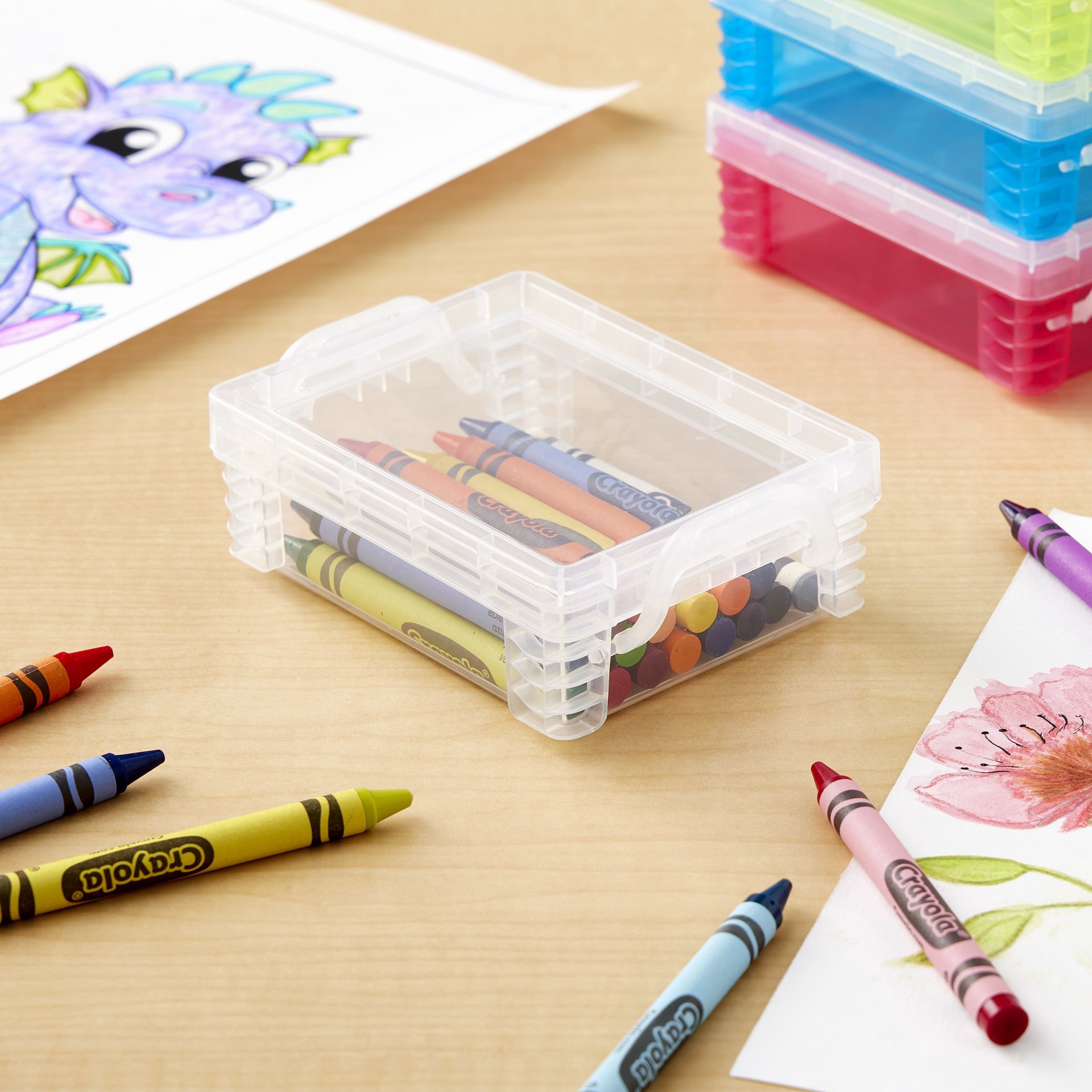 slide 2 of 4, Clear Stacking Crayon Box By Simply Tidy, 4.63 in x 3.25 in x 1.56 in