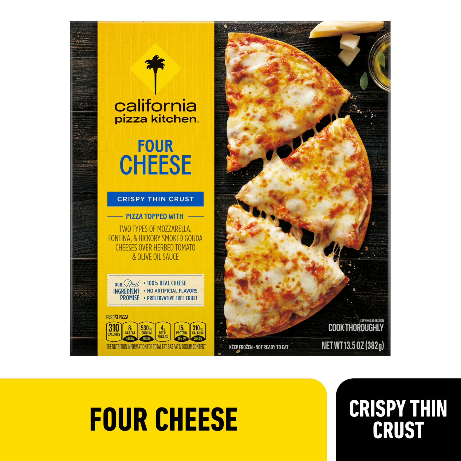 slide 1 of 8, California Pizza Kitchen Four Cheese Crispy Thin Crust Frozen Pizza 13.5 oz. Box, 13.5 oz