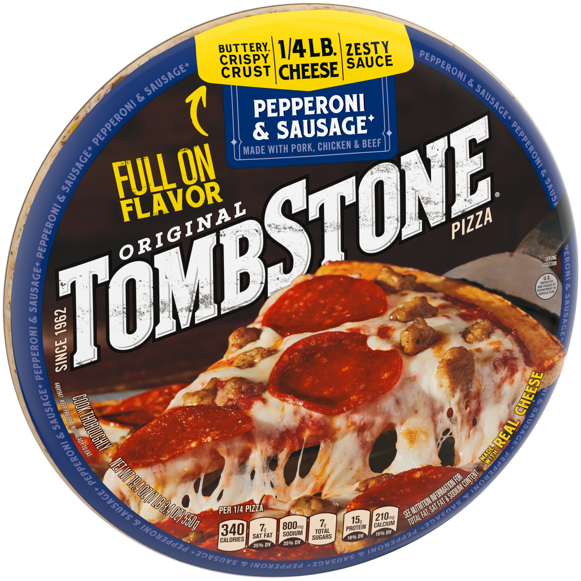 slide 7 of 10, Tombstone Original Pepperoni & Sausage Frozen Pizza - 19.4oz, 19.4 oz