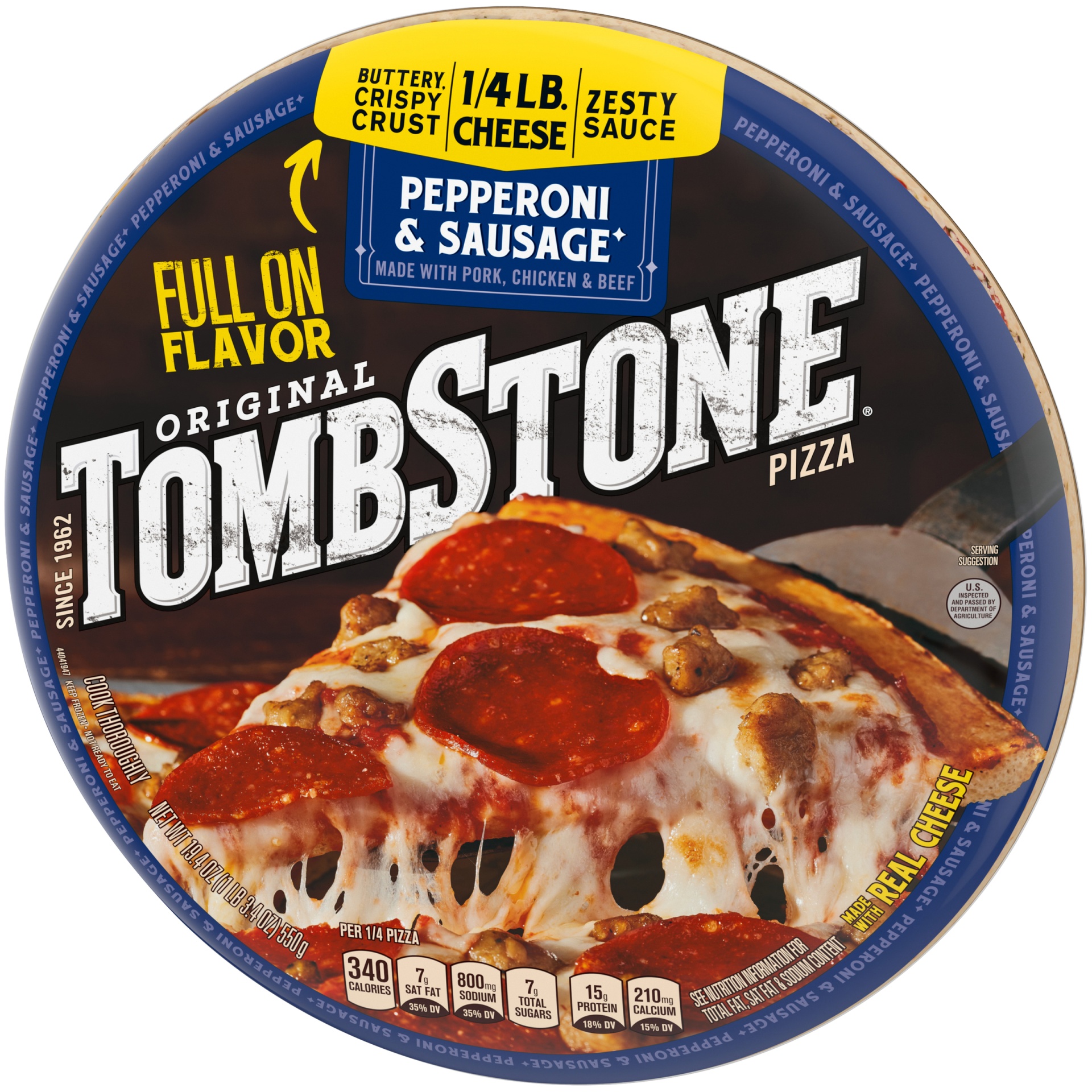 slide 6 of 10, Tombstone Original Pepperoni & Sausage Frozen Pizza - 19.4oz, 19.4 oz