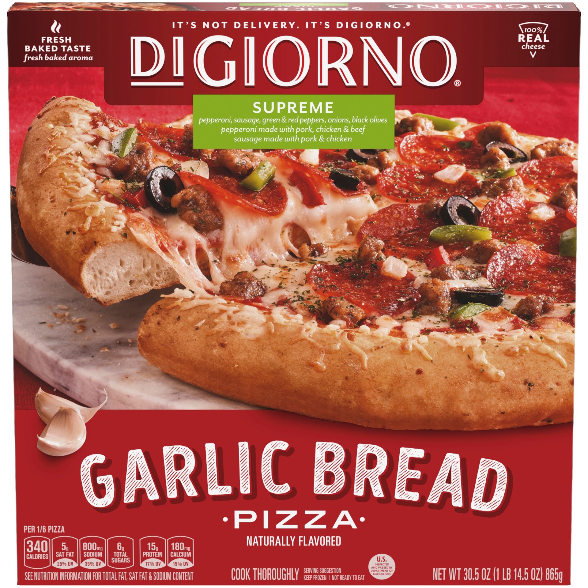 slide 2 of 10, DiGiorno Supreme Garlic Bread Frozen Pizza 30.5 Oz. Box, 30.5 oz