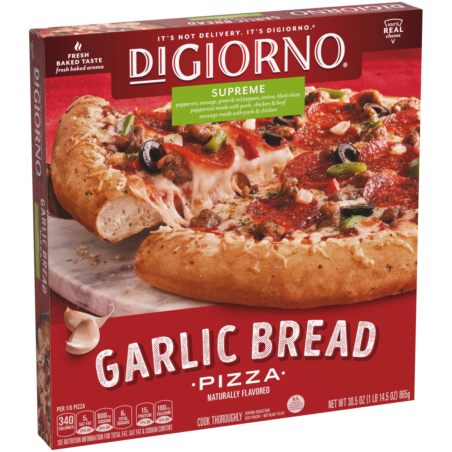 slide 3 of 10, DiGiorno Supreme Garlic Bread Frozen Pizza 30.5 Oz. Box, 30.5 oz