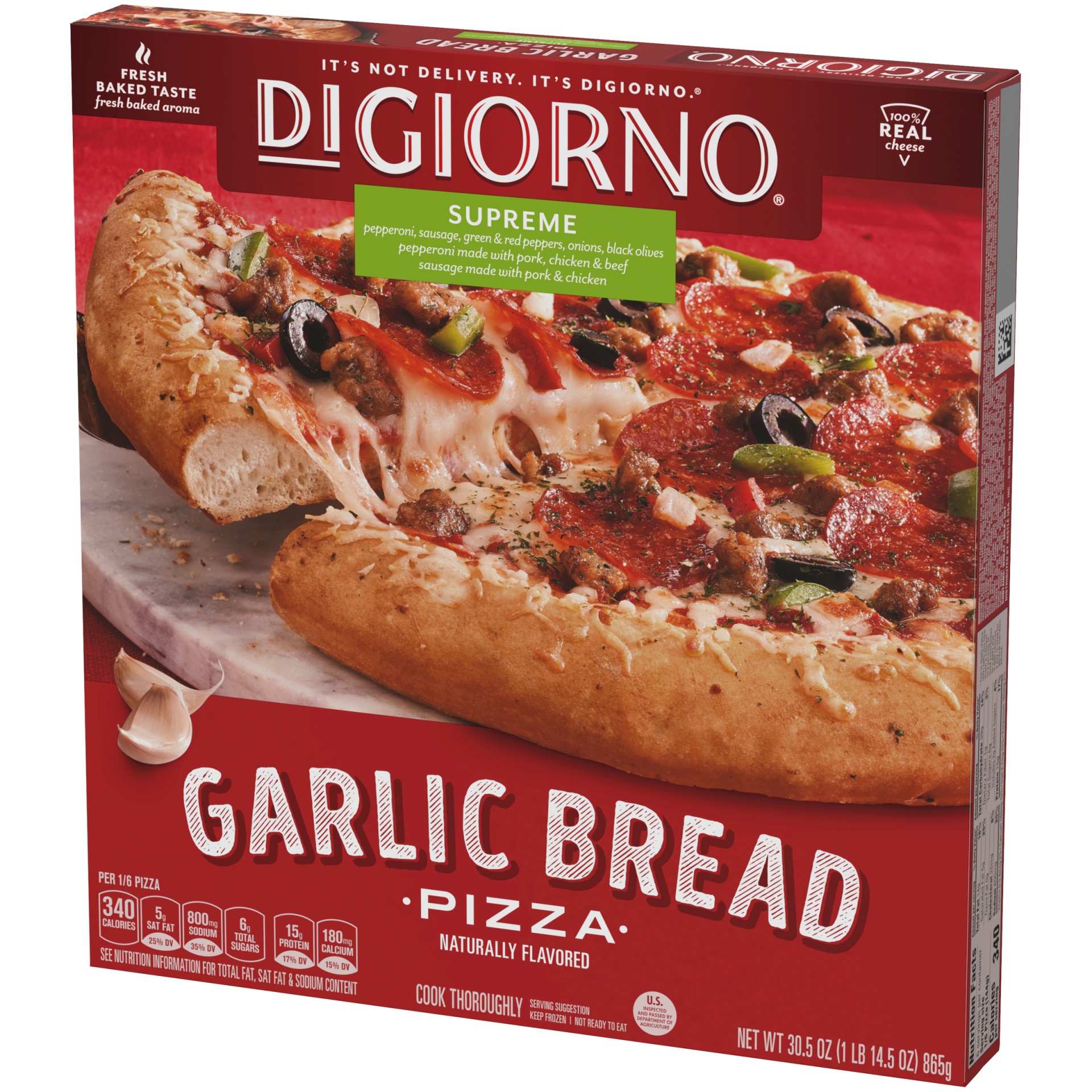 slide 4 of 10, DiGiorno Supreme Garlic Bread Frozen Pizza 30.5 Oz. Box, 30.5 oz