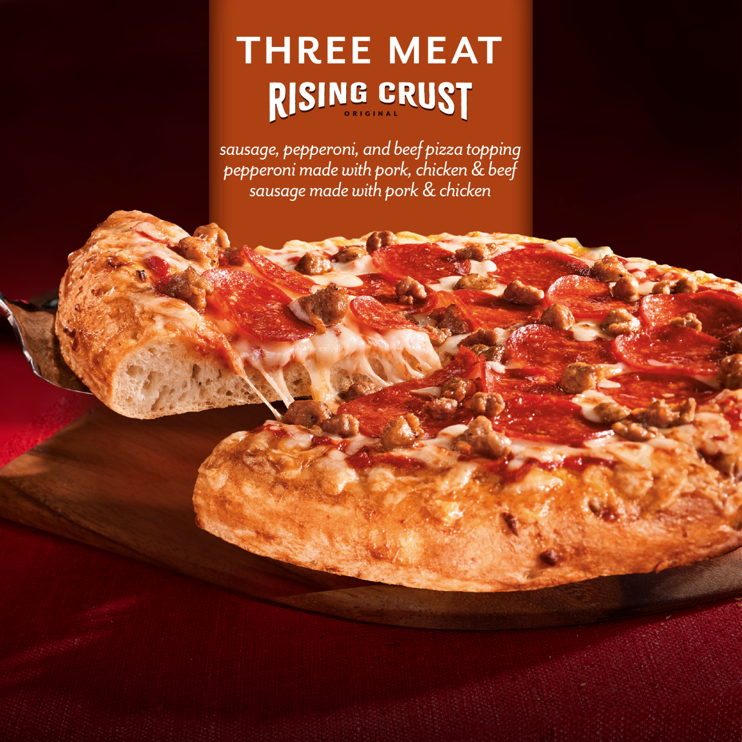 slide 7 of 8, DiGiorno Frozen Pizza Rising Crust 3 Meat 27.1oz US, 27.1 oz