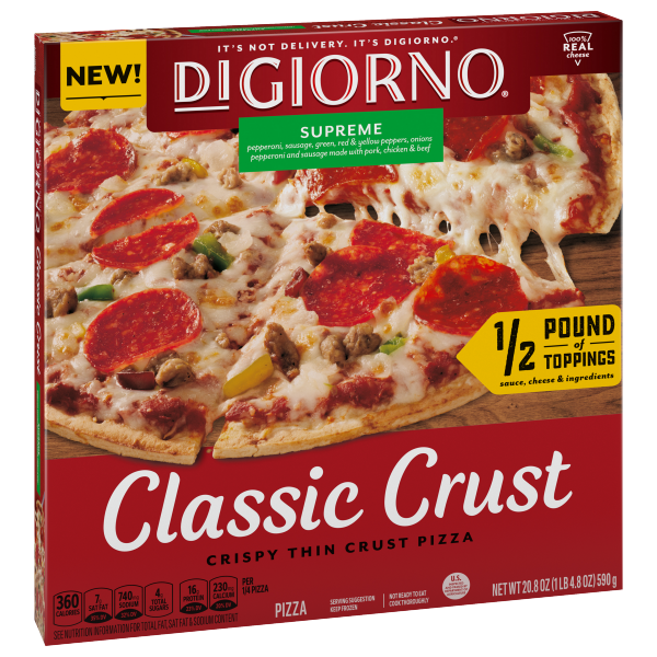 slide 26 of 29, DiGiorno Classic Crust Supreme Pizza on a Crispy Thin Crust, 20.8 oz (Frozen), 20.8 oz