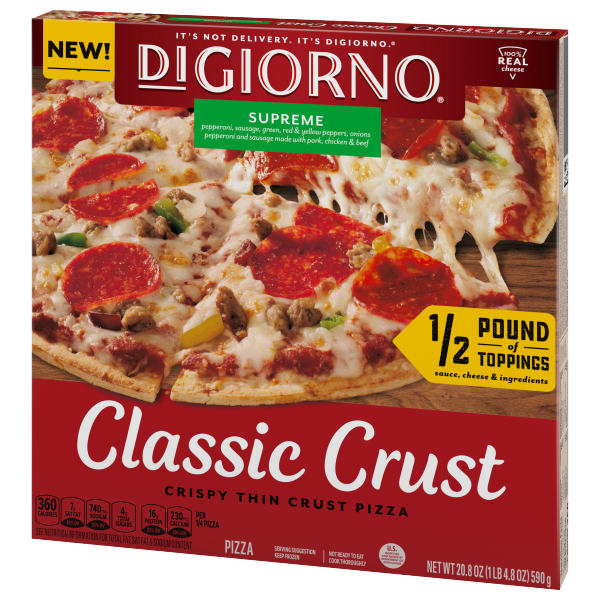 slide 21 of 29, DiGiorno Classic Crust Supreme Pizza on a Crispy Thin Crust, 20.8 oz (Frozen), 20.8 oz