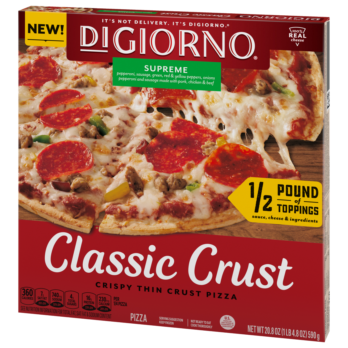 slide 19 of 29, DiGiorno Classic Crust Supreme Pizza on a Crispy Thin Crust, 20.8 oz (Frozen), 20.8 oz