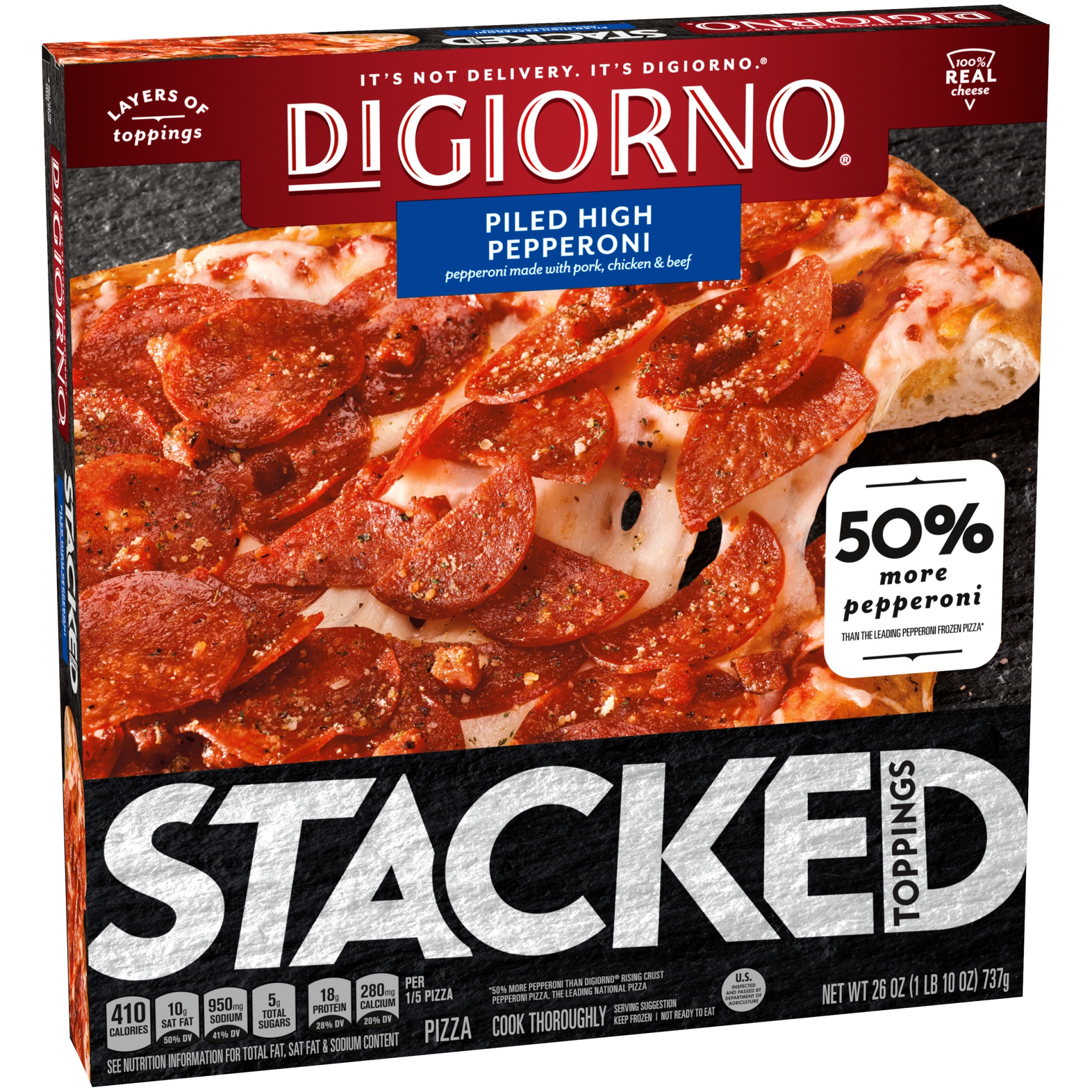 slide 9 of 10, DiGiorno Stacked Pepperoni, 26 oz