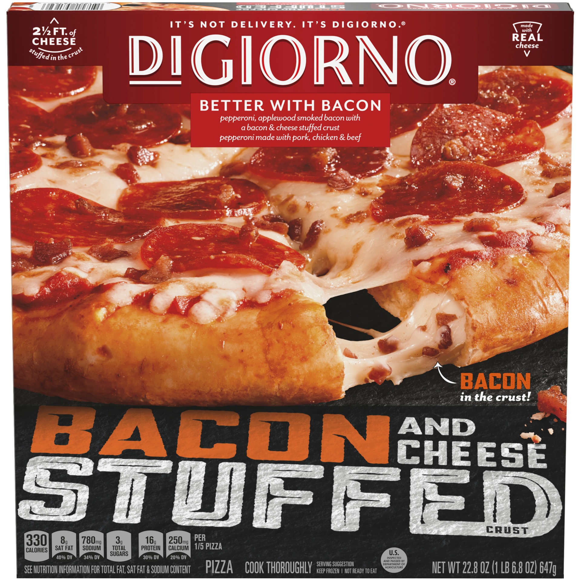 slide 2 of 6, DiGiorno Bacon & Cheese Stuffed Crust Better with Bacon Pizza, 22.8 oz