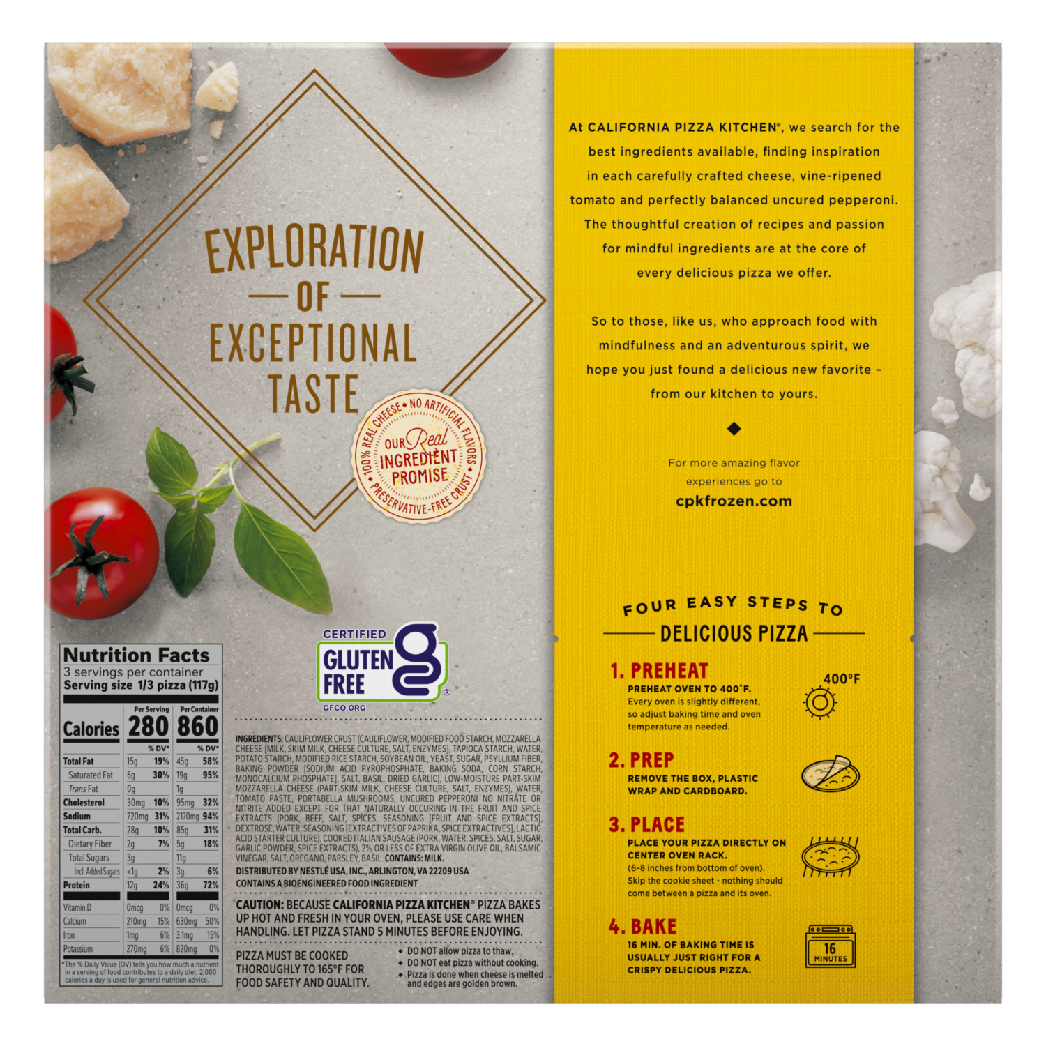 slide 3 of 8, California Pizza Kitchen Uncured Pepperoni, Mushroom, Sausage, Cauliflower Crust, Frozen Pizza, 12.4 oz