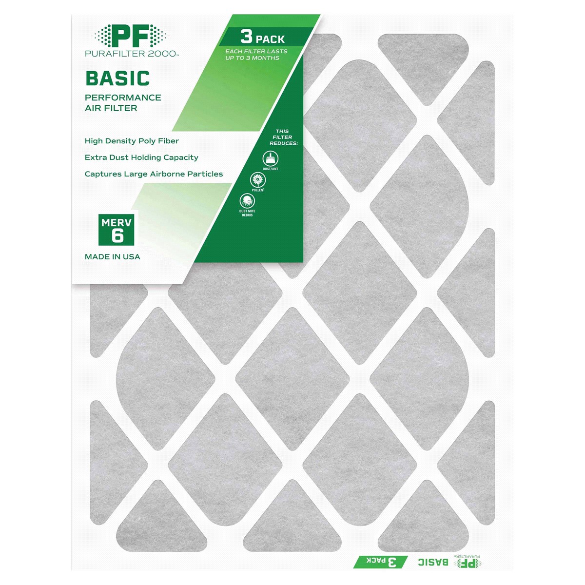 slide 1 of 1, Purafilter Poly Air Filter 20x25x1, 3 ct