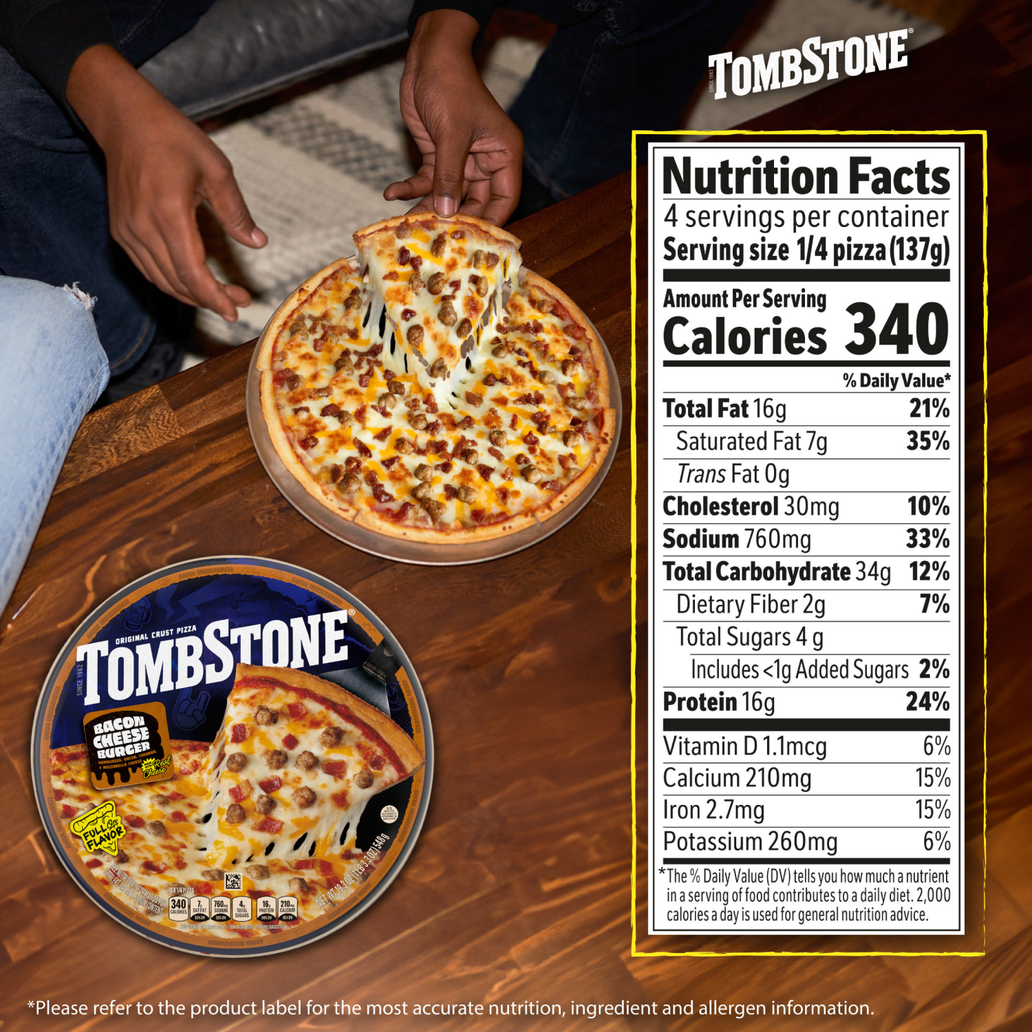 slide 2 of 8, Tombstone Original Bacon Cheeseburger Back Label Project Happy Hour Thr3d Files Only 19.3 oz, 19.3 oz