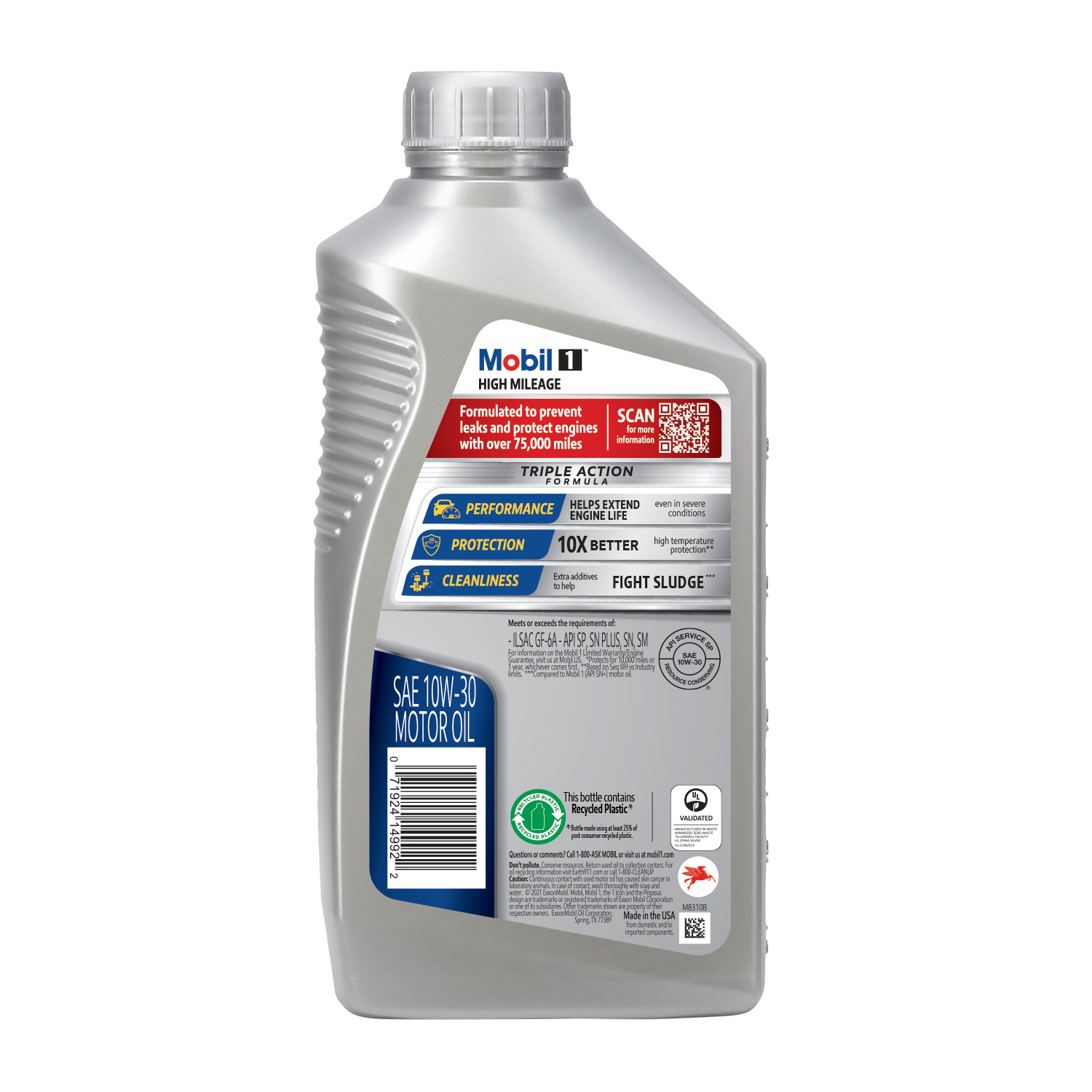slide 2 of 7, Mobil 1 High Mileage Full Synthetic Motor Oil 10W-30, 1 Quart, 1 qt