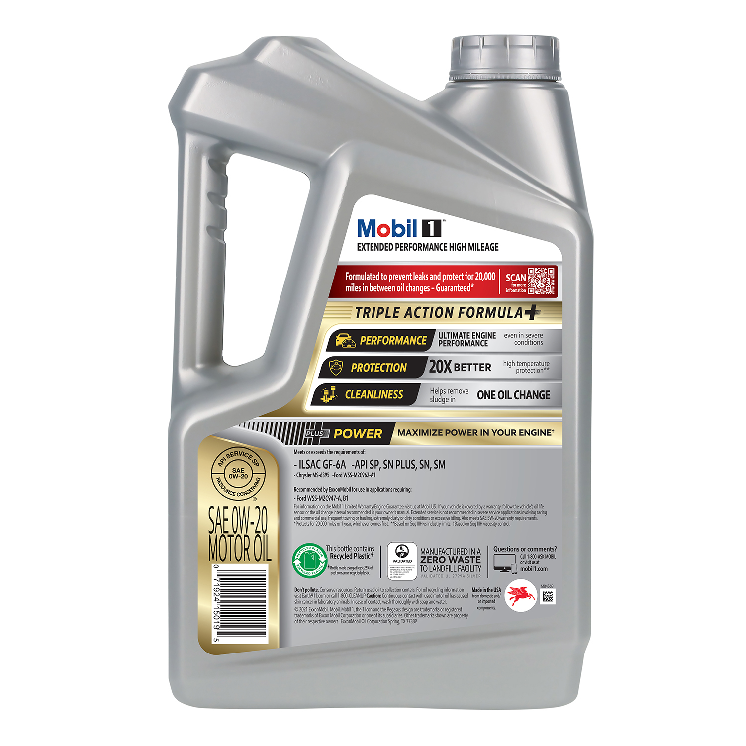 slide 2 of 7, Mobil 1 Extended Performance High Mileage Full Synthetic Motor Oil 0W-20, 5 Quart, 5 qt