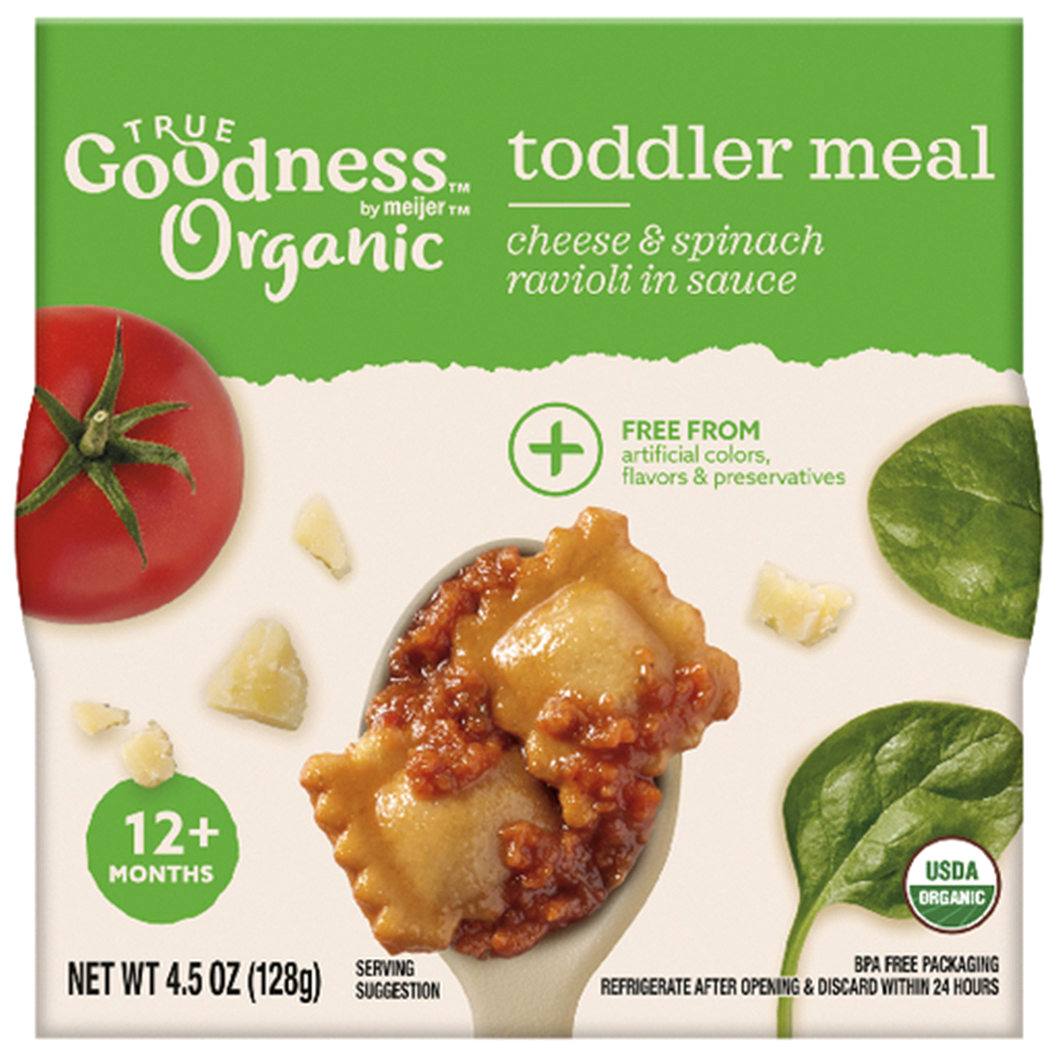 slide 1 of 21, True Goodness Organic Cheese and Spinach Ravioli in sauce, 1 ct