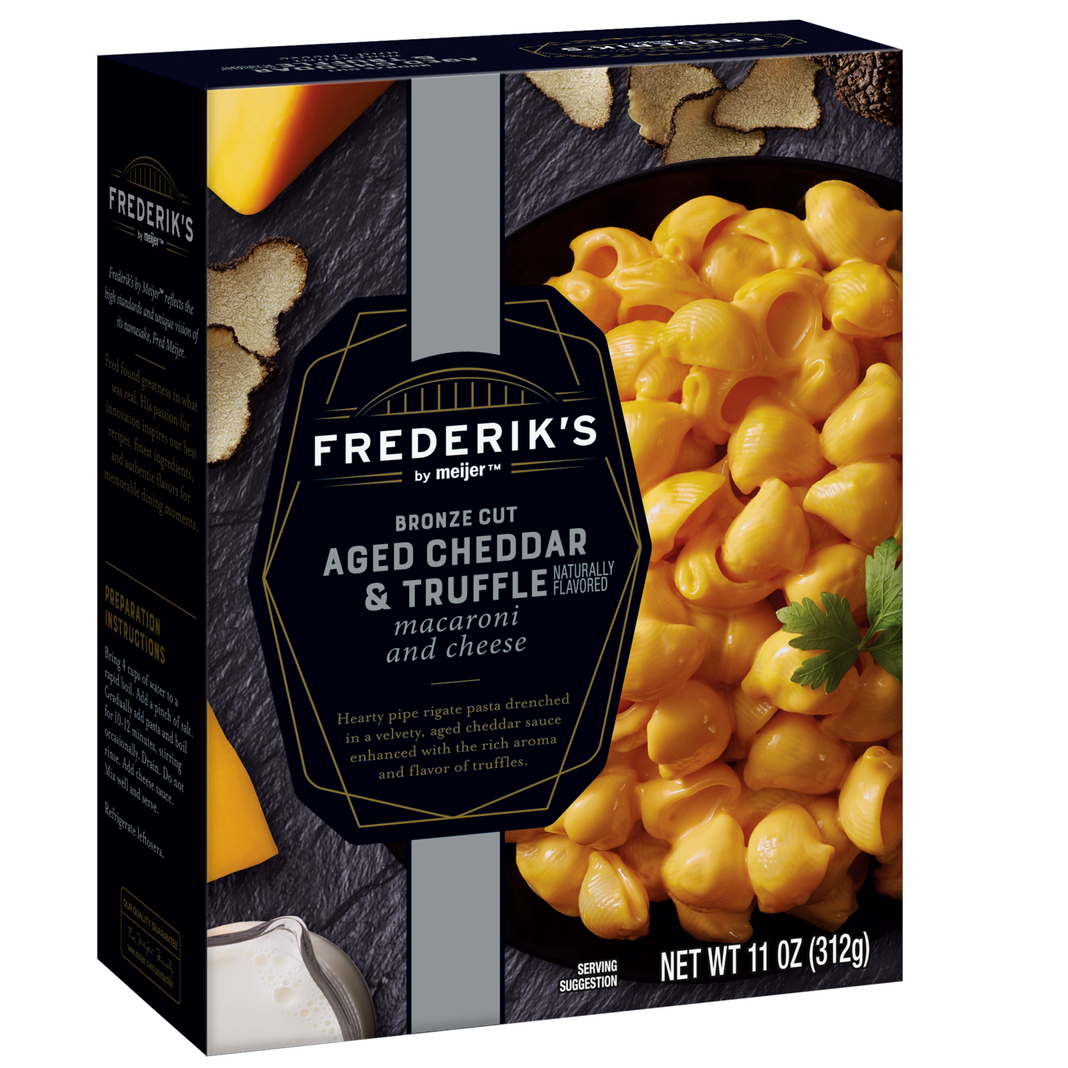 slide 4 of 5, Frederiks by Meijer Bronze Cut Aged Cheddar & Truffle Premium Macaroni & Cheese, 11 oz