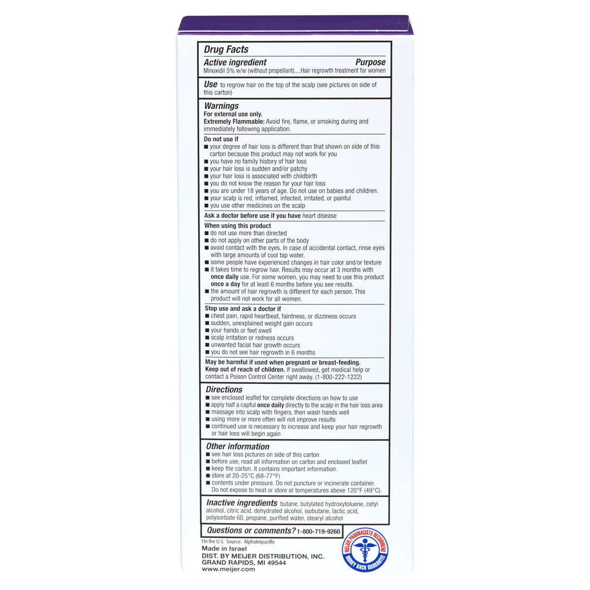 slide 3 of 3, Meijer Hair Regrowth Treatment For Women, Minoxidil 5%, Topical Aerosol (Foam), 2 ct, 2.11 oz