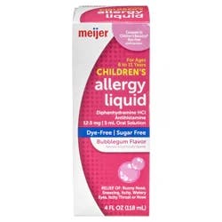 Meijer Dye-Free Childrens Allergy Liquid, Bubble Gum Flavor