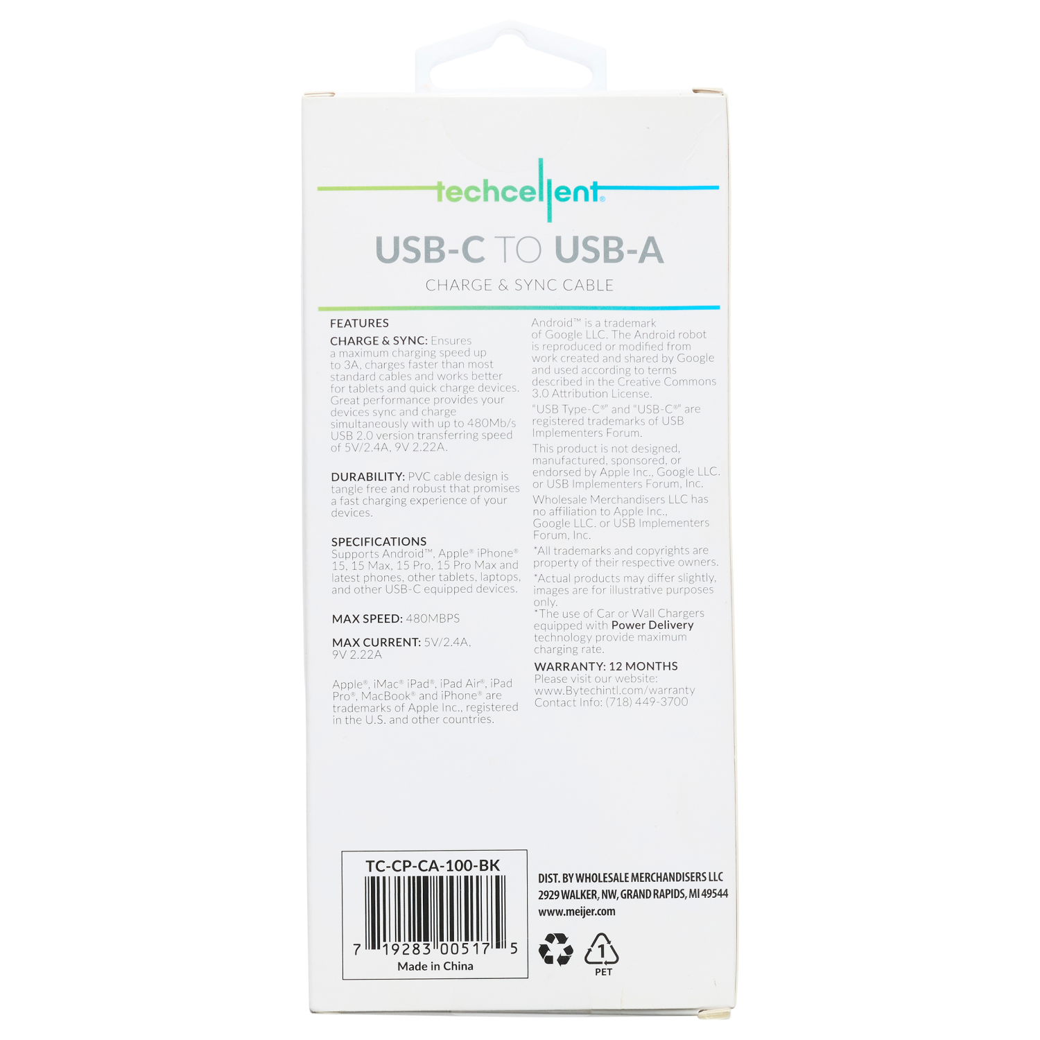 slide 2 of 8, Techcellent Usb-A To Usb-C Charge & Sync Braided Cable , 6ft Black, 6 ft