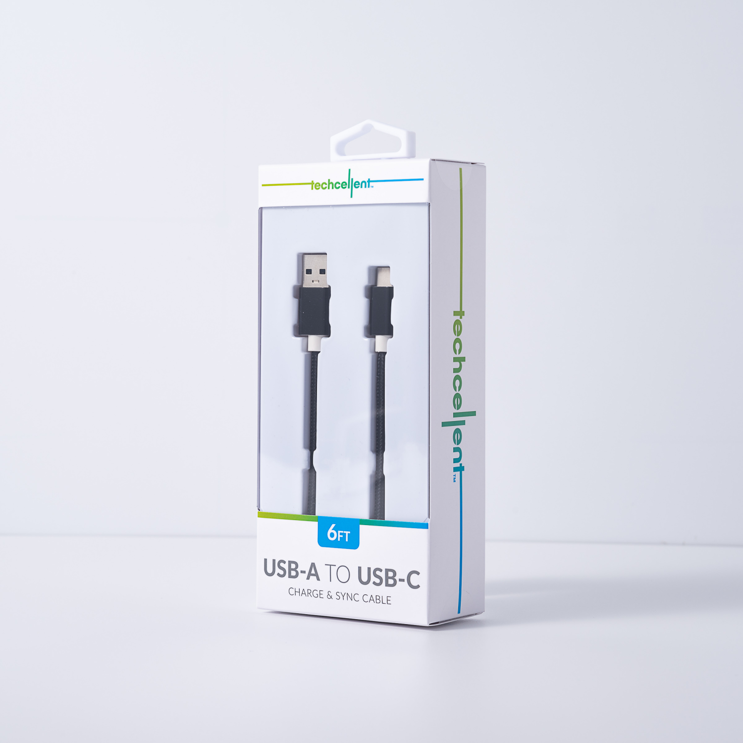 slide 7 of 8, Techcellent Usb-A To Usb-C Charge & Sync Braided Cable , 6ft Black, 6 ft
