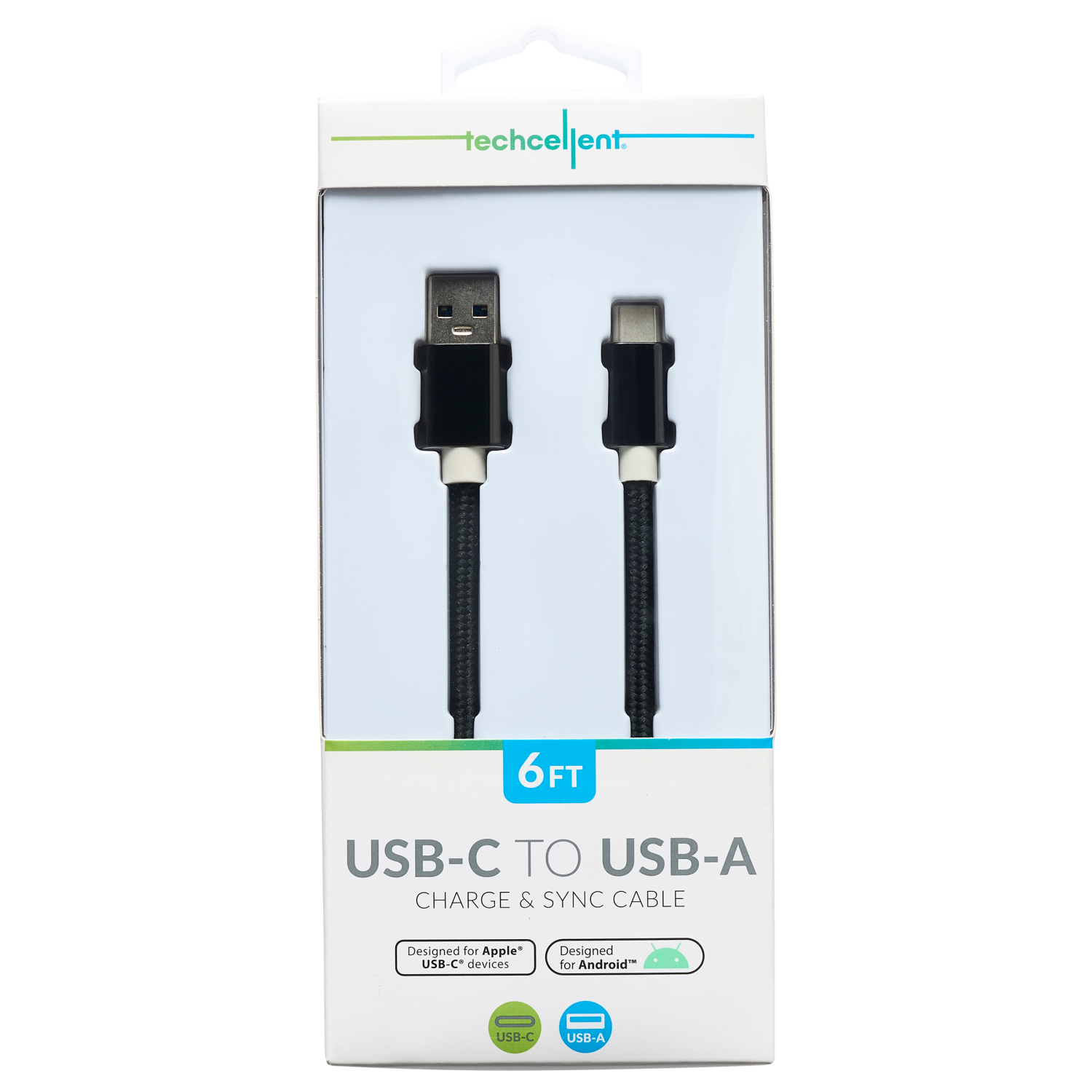 slide 1 of 8, Techcellent Usb-A To Usb-C Charge & Sync Braided Cable , 6ft Black, 6 ft