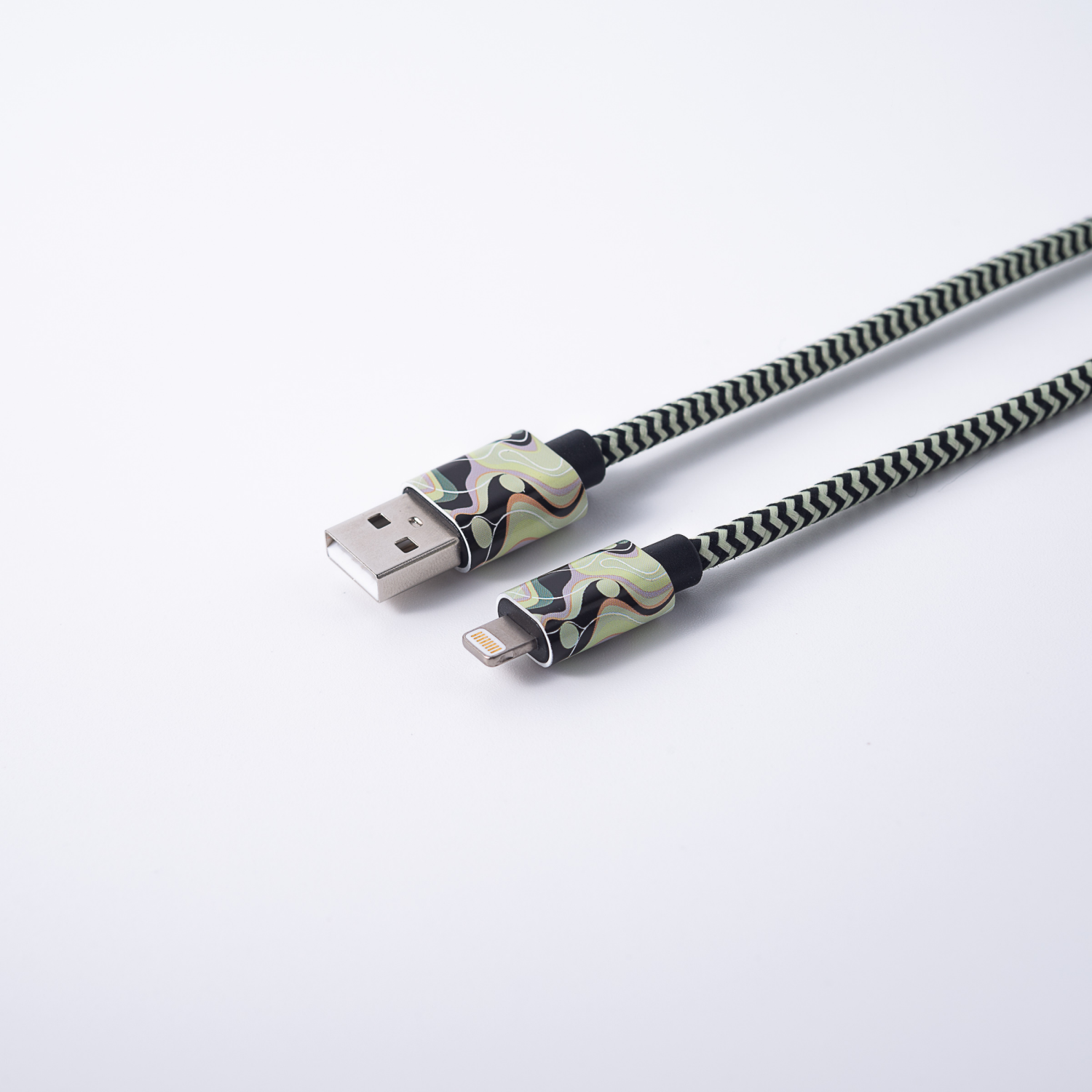 slide 4 of 8, Techcellent Lightning To Usb-A Charge & Sync Braided Cable, 6ft Green Swirl, 6 ft