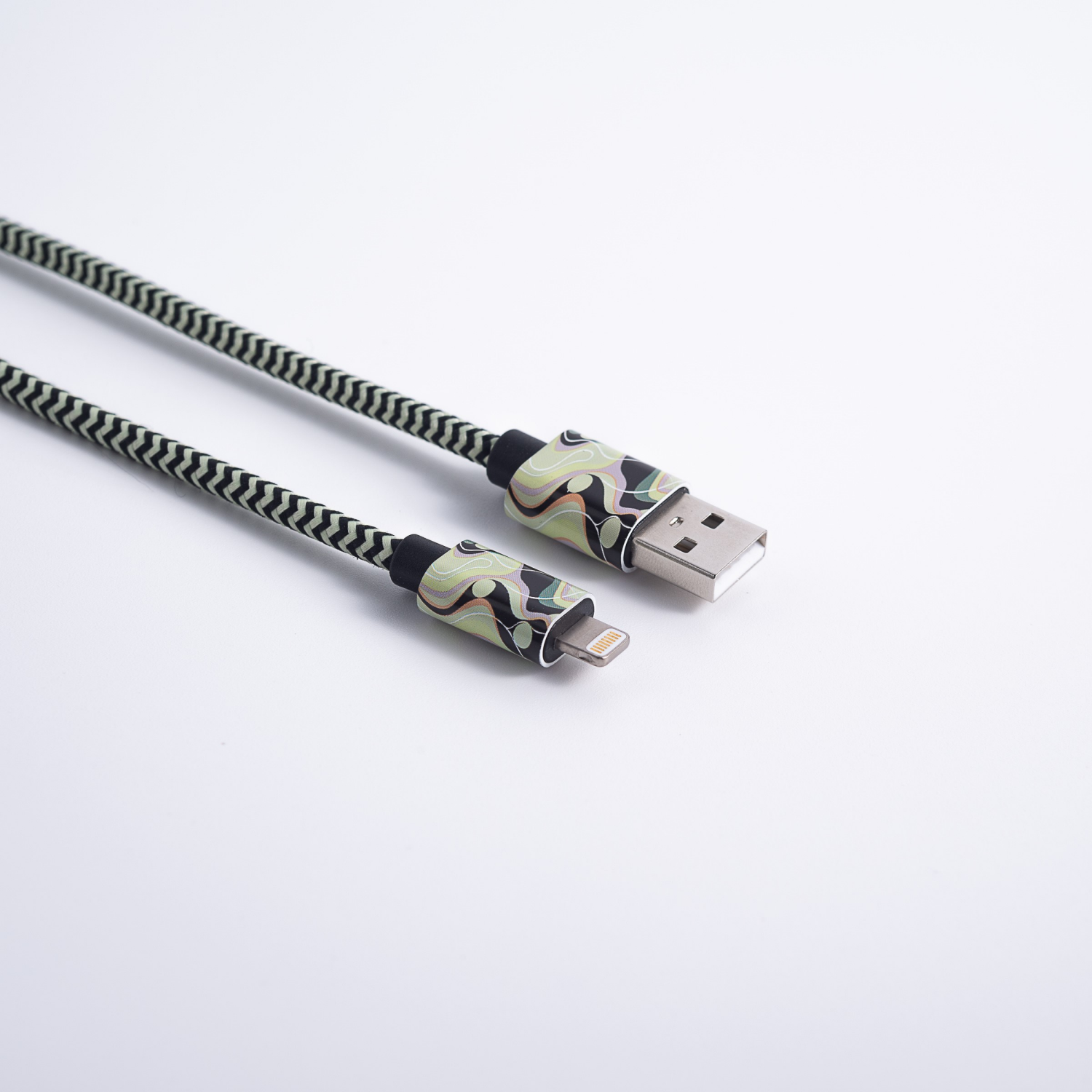 slide 5 of 8, Techcellent Lightning To Usb-A Charge & Sync Braided Cable, 6ft Green Swirl, 6 ft