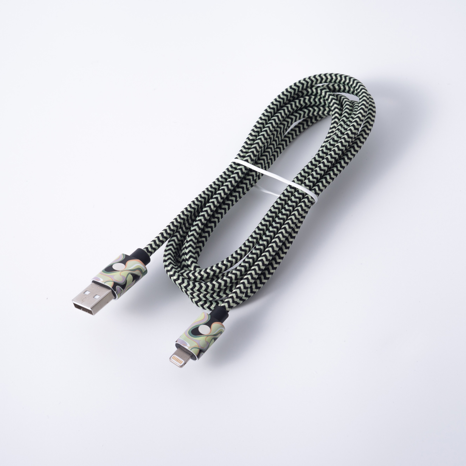 slide 8 of 8, Techcellent Lightning To Usb-A Charge & Sync Braided Cable, 6ft Green Swirl, 6 ft