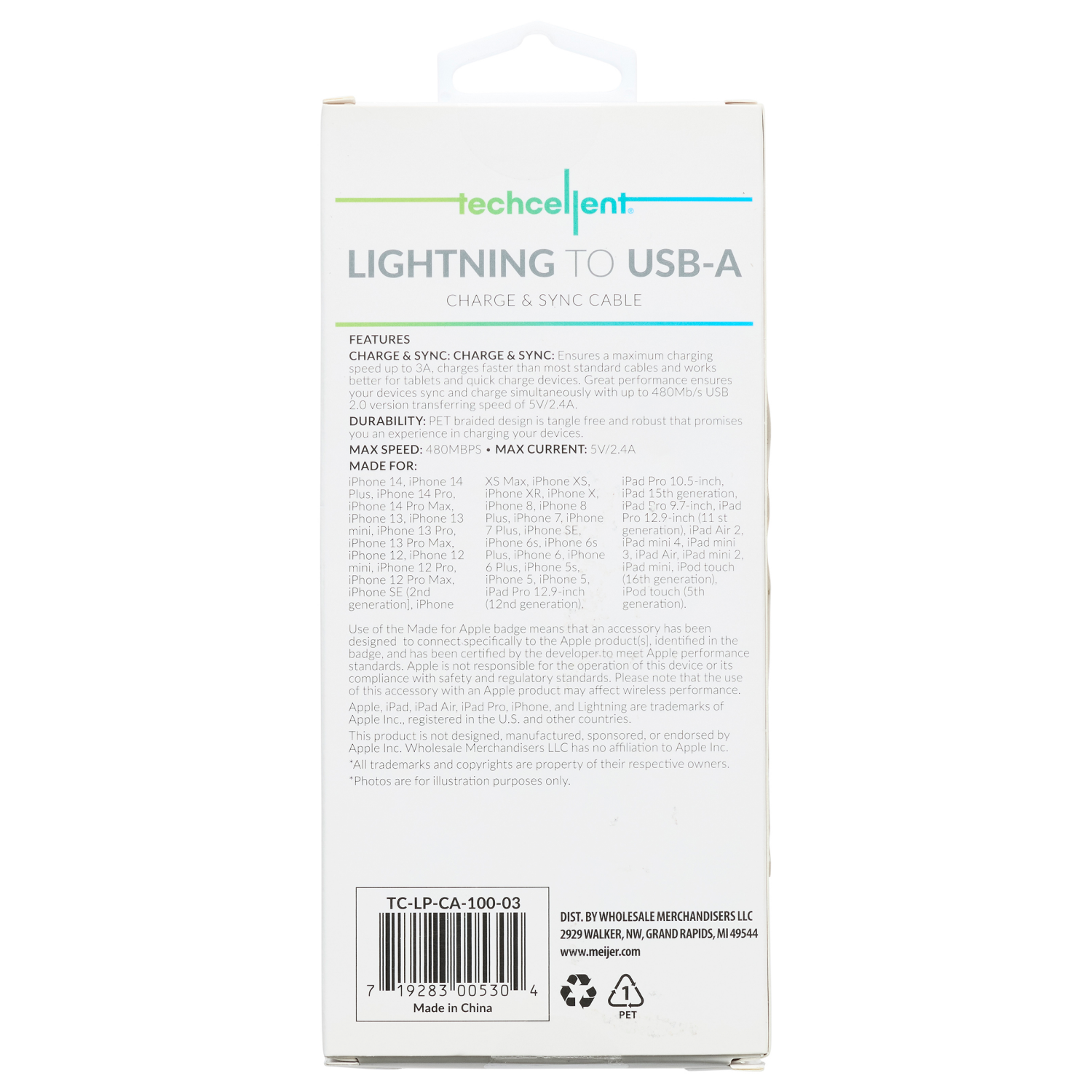 slide 2 of 7, Techcellent Lightning To Usb-A Charge & Sync Braided Cable, 6ft Floral, 6 ft