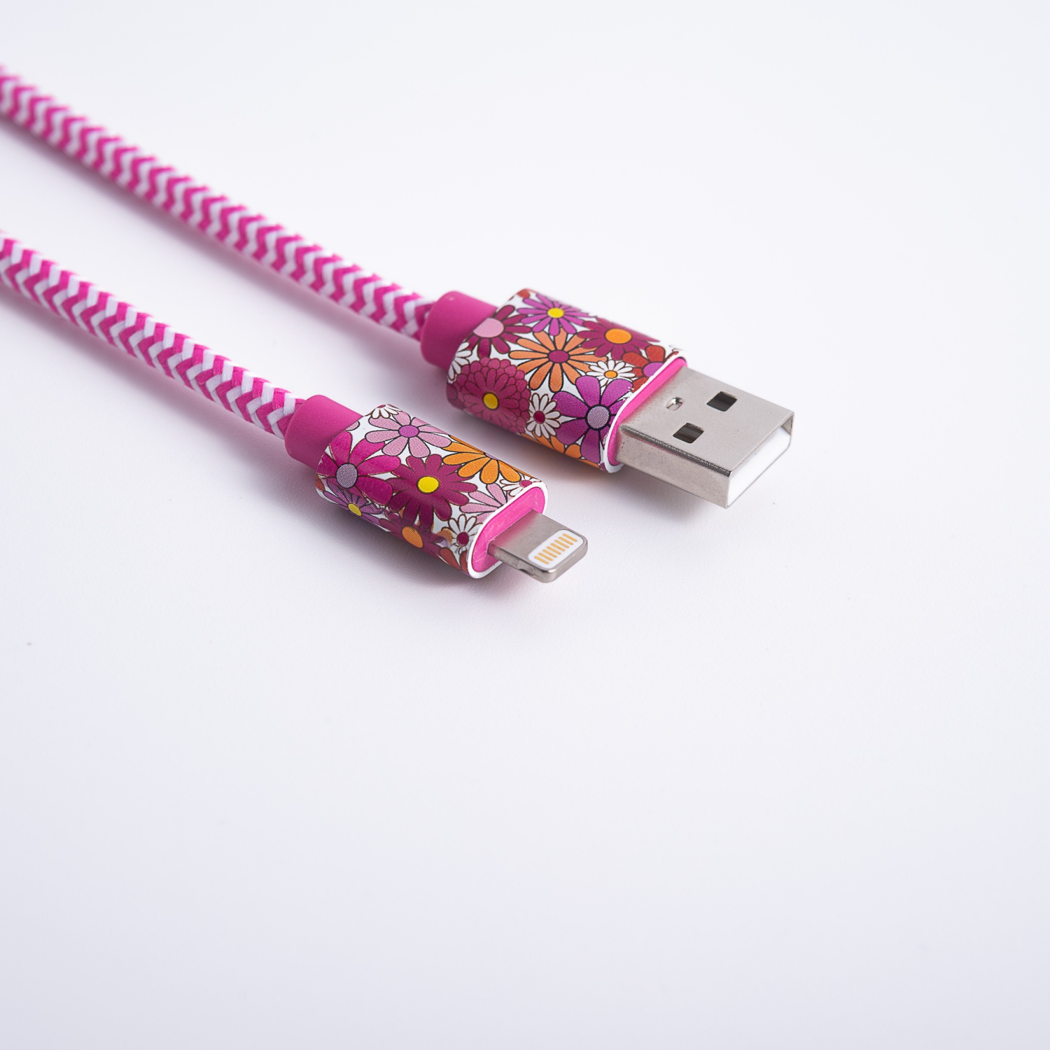 slide 4 of 7, Techcellent Lightning To Usb-A Charge & Sync Braided Cable, 6ft Floral, 6 ft