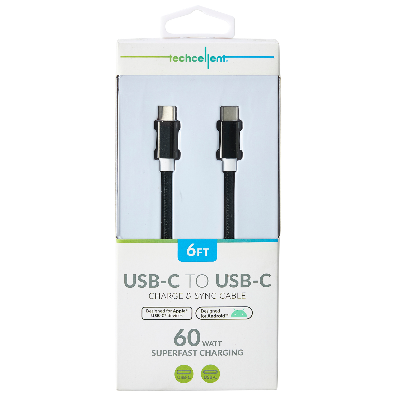 slide 1 of 8, Techcellent Usb-C To Usb-C Charge & Sync Braided Cable, 6ft Black, 6 ft