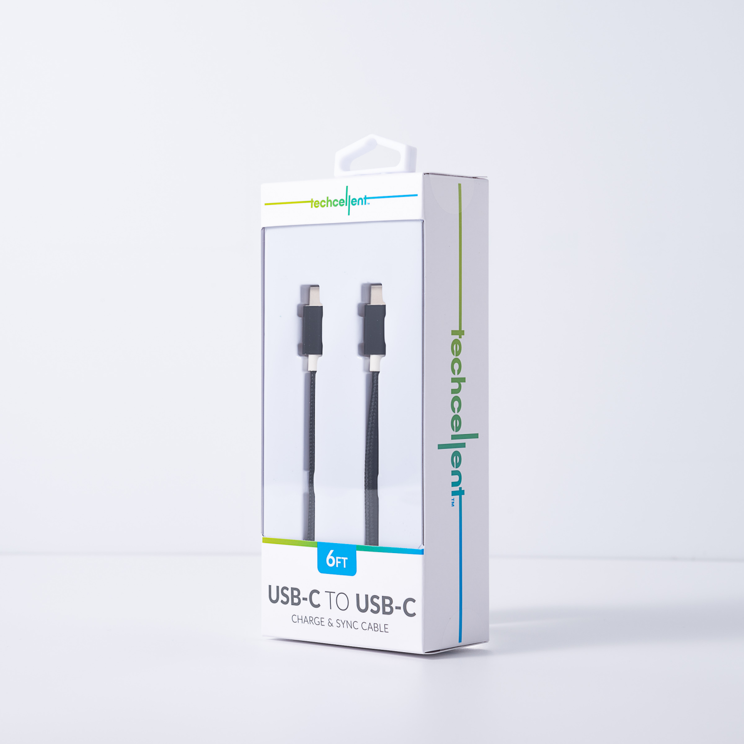 slide 7 of 8, Techcellent Usb-C To Usb-C Charge & Sync Braided Cable, 6ft Black, 6 ft