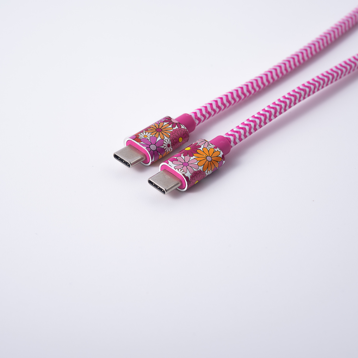 slide 2 of 5, Techcellent Usb-C To Usb-C Charge & Sync Braided Cable, 6ft Floral, 6 ft