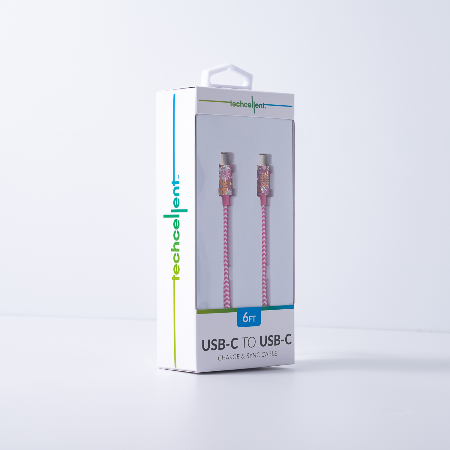 slide 4 of 5, Techcellent Usb-C To Usb-C Charge & Sync Braided Cable, 6ft Floral, 6 ft