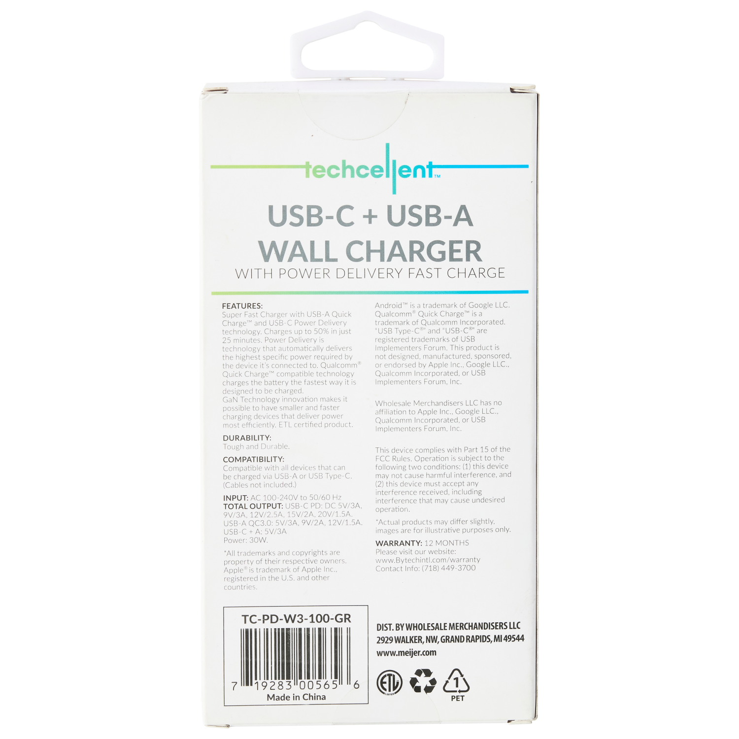 slide 2 of 8, Techcellent Usb-A And Usb C Pd Wall Charger, 30w Green, 1 ct