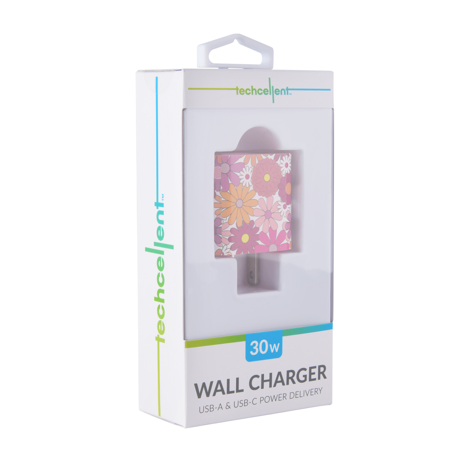 slide 6 of 8, Techcellent Usb-A And Usb C Pd Wall Charger, 30w Floral, 1 ct