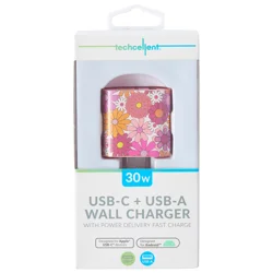 Techcellent Usb-A And Usb C Pd Wall Charger, 30w Floral