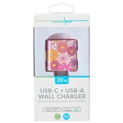 Techcellent Usb-A And Usb C Pd Wall Charger, 30w Floral