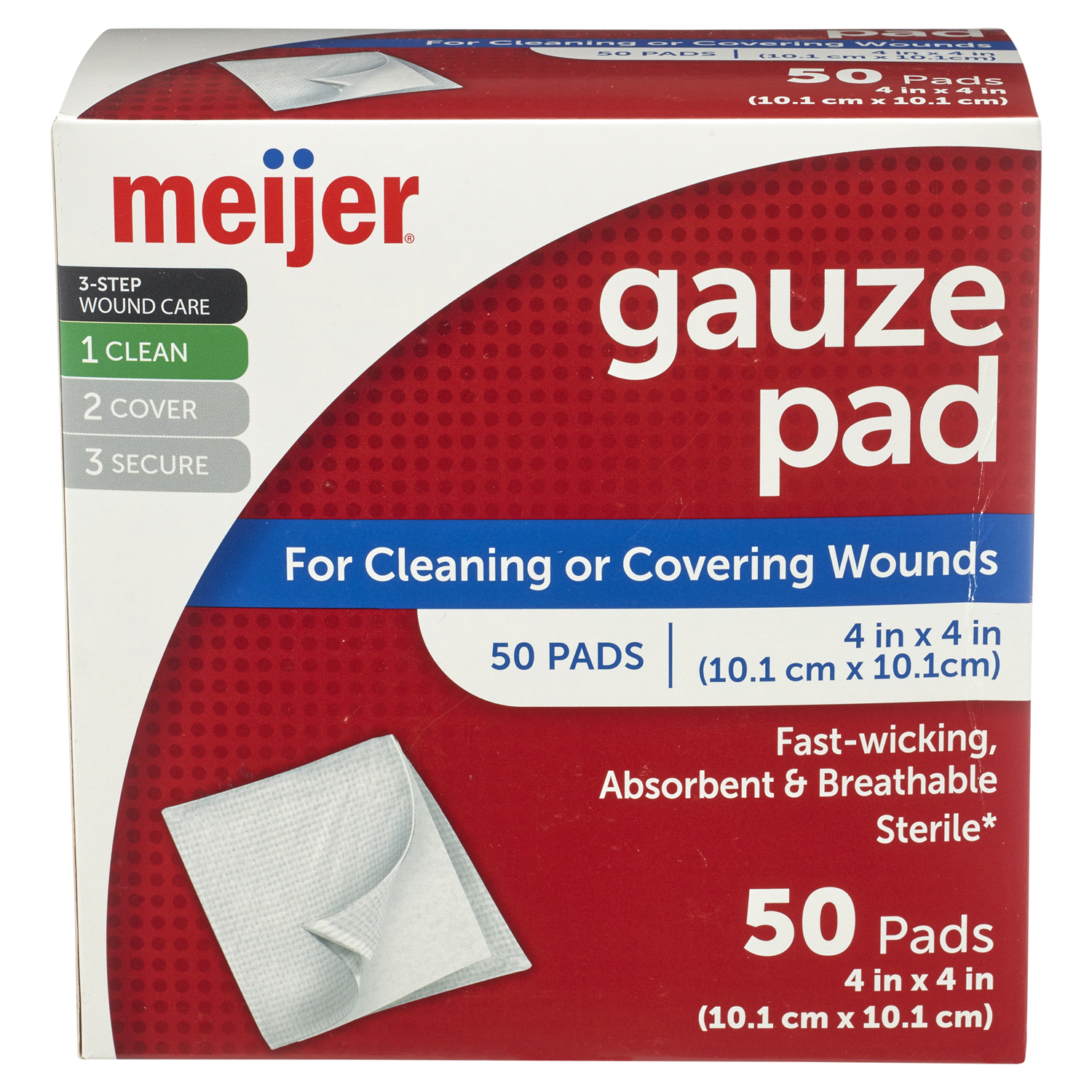 slide 1 of 2, Meijer Gauze Pads, Sterile, 4" x 4", 50 ct